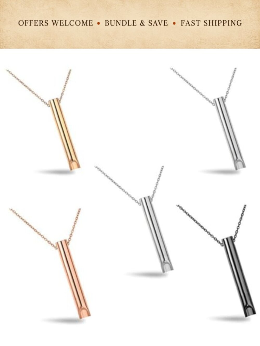 5PCS Breathing Necklaces Titanium Steel Calming Meditation Tool Men Women